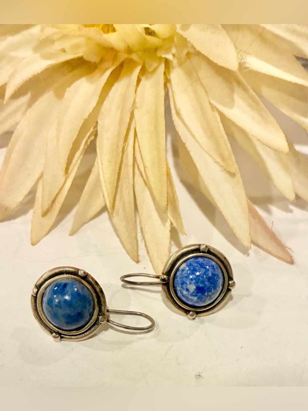 Designer Signed Sterling Silver 925 Blue Stone Drop Earrings  Pierced Ears
